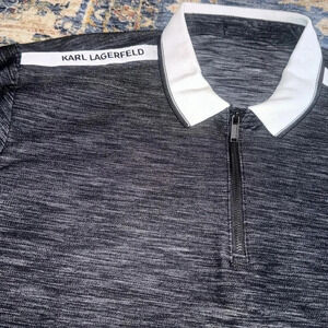 KARL LAGERFELD Designer Men’s Polo Quarter Zip Dress Shirt Size 2XL Short Sleeve